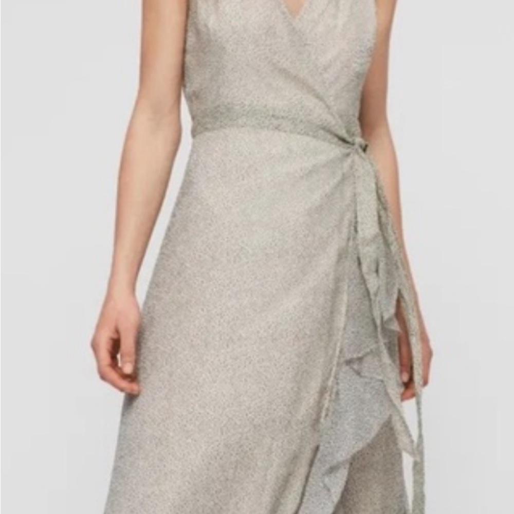 All Saints Dayla Speckled Cream Asymmetrical Dress - Picture 2 of 5